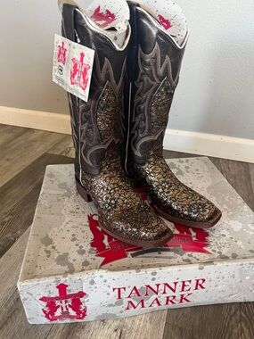 Tanner Mark Women's Glitter Floral Heeled Cowboy Boots - Brown Multi